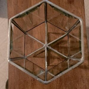 Retro candle holder. Reflects like a kaleidoscope. No chips/cracks. Is 8” tall.
